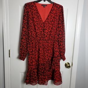 Banana Republic Factory Red Long Sleeve Leopard Print Smock Fit And Flare Dress